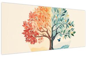 Tablou – Arbore dual cu fluture (120x50 cm)