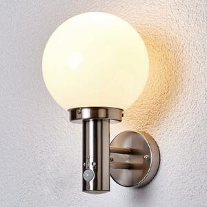 Lindby Lampa de exterior Nada, oțel inoxidabil, sticlă, senzor, E27, Metalic, Sticlă, Modern, Glob pentru exterior