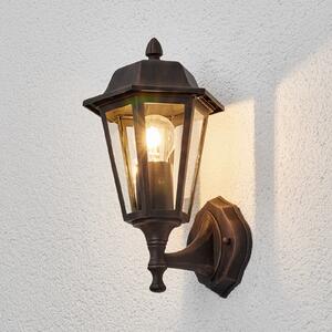 Lindby Lampă de exterior Lamina, soclu în partea superioară, felinar, E27, reglabil, Maro / Rugină, Sticlă, Antichitate