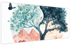 Tablou – Arbore acvarelă plin de viață (120x50 cm)