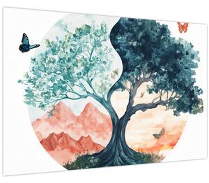 Tablou – Arbore acvarelă plin de viață (90x60 cm)