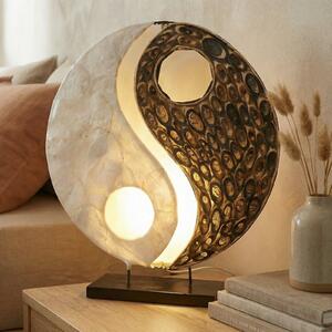 Woru Lampă de masă Ying Yang din materiale naturale, 30 cm, Alb, Camera de zi / sufragerie, Țesătură / Textil, Design
