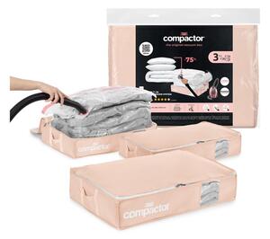 Cutii de depozitare sub pat 3 buc. din plastic cu vacuum 65x45x15,5 cm Pink Edition – Compactor