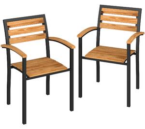 Outsunny Set de 2 Scaune Empilabile de Exterior din Lemn cu Finisaj Natural | Aosom Romania