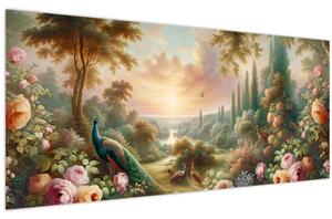 Tablou - Păuni în grădină (120x50 cm)