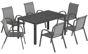 Outsunny Set Masă și Scaune de Grădină 7 Piese, Set Prânz Exterior cu Masă Dreptunghiulară, 6 Scaune Stivuibile din Textilenă, Set Mobilier de Grădină pentru Terasă, Balcon, Patio, Gri Deschis | Aosom Romania