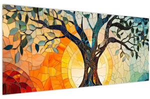 Tablou – Mozaic – soare și arbore I. (120x50 cm)