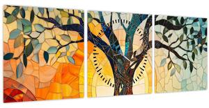 Tablou – Mozaic – soare și arbore I. (cu ceas) (90x30 cm)