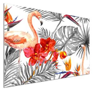 Panou sticla securizata bucatarie Flamingos și flori