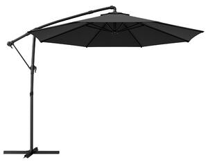 Outsunny Umbrelă de Grădină Suspendată 3 m cu Husă, Umbrelă Rotundă Inclinabilă cu Rotație 360°, Manivelă, Banana, Negru | Aosom Romania