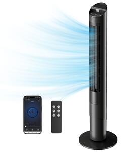 HOMCOM Ventilator de Coloană 116 cm, ventilator WiFi cu aplicație de control, dormitor, culoare neagră | Aosom Romania