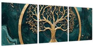 Tablou – Arborele vieții auriu în marmură (cu ceas) (90x30 cm)