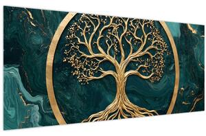 Tablou – Arborele vieții auriu în marmură (120x50 cm)