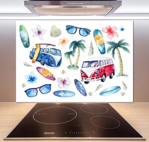 Panou sticlă decorativa bucătărie simboluri de surfing