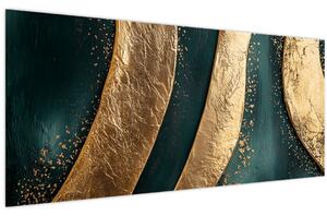Tablou - Abstracție verde cu auriu I. (120x50 cm)