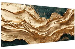 Tablou - Abstracție verde cu auriu II. (120x50 cm)