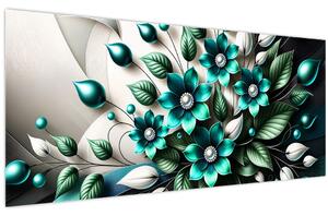 Tablou - Flori turcoaz 3D (120x50 cm)