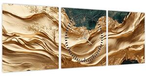 Tablou - Abstracție verde cu auriu II. (cu ceas) (90x30 cm)
