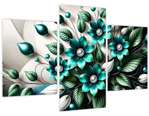 Tablou - Flori turcoaz 3D (90x60 cm)
