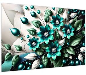 Tablou - Flori turcoaz 3D (90x60 cm)
