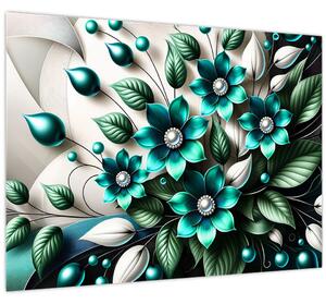 Tablou - Flori turcoaz 3D (70x50 cm)