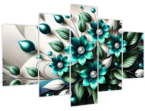 Tablou - Flori turcoaz 3D (150x105 cm)