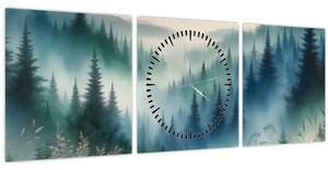 Tablou - Peisaj forestier cu ceață (cu ceas) (90x30 cm)