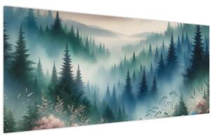 Tablou - Peisaj forestier cu ceață (120x50 cm)