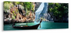 Tablou cu navă lungă pe plajă (120x50 cm)