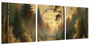 Tablou - Soare strălucind prin pădure (cu ceas) (90x30 cm)