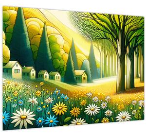 Tablou - Sat în galben-verde (70x50 cm)
