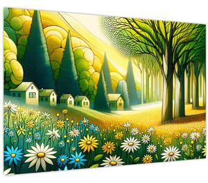 Tablou - Sat în galben-verde (90x60 cm)