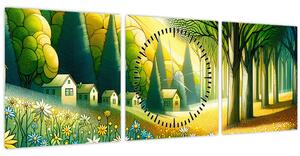 Tablou - Sat în galben-verde (cu ceas) (90x30 cm)