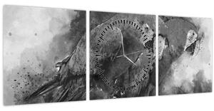 Tablou - Acuarelă papagali (cu ceas) (90x30 cm)