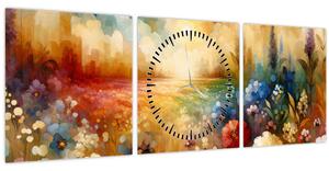 Tablou - Pajiște colorată (cu ceas) (90x30 cm)