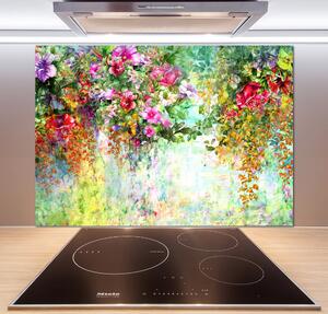 Panou perete bucătărie flori multi-colorate