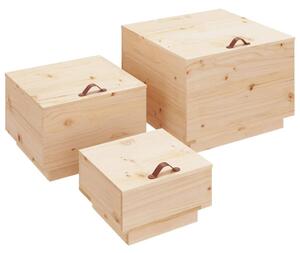 Cutii de depozitare cu capace, 3 buc., lemn masiv de pin
