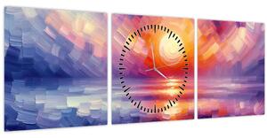 Tablou - Apus de soare artistic colorat (cu ceas) (90x30 cm)