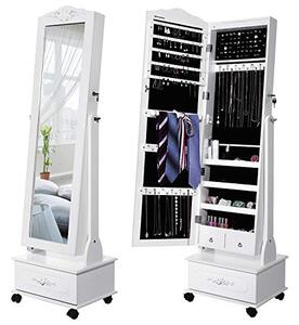 Dulap bijurerii cu oglinda, Songmics, Alb, 45x35x156 cm