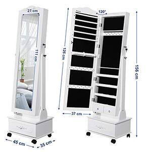 Dulap bijurerii cu oglinda, Songmics, Alb, 45x35x156 cm