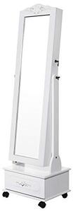 Dulap bijurerii cu oglinda, Songmics, Alb, 45x35x156 cm