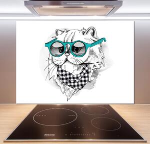 Sticlă pentru bucătărie Cat cu ochelari