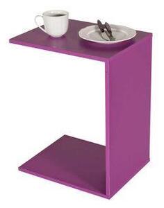 Masuta Cafea Laterala Adore C shape cu roti, Alb - Nuc - Stejar - Mov, 35x65x45 cm
