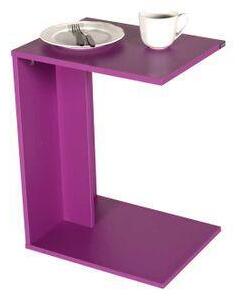 Masuta Cafea Laterala Adore C shape cu roti, Alb - Nuc - Stejar - Mov, 35x65x45 cm