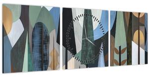 Tablou - Abstracție geometrică naturală II. (cu ceas) (90x30 cm)