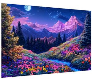 Tablou - Peisaj violet la lună plină (90x60 cm)
