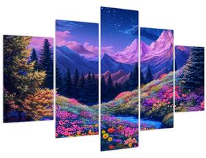 Tablou - Peisaj violet la lună plină (150x105 cm)