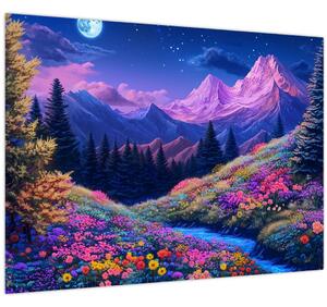 Tablou - Peisaj violet la lună plină (70x50 cm)