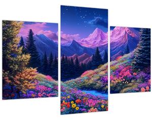 Tablou - Peisaj violet la lună plină (90x60 cm)