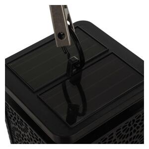 Lampa solara decorativa tip felinar, efect flacara, senzor crepuscular, LED alb cald, carcasa perforata, carlig suspendare, IP44